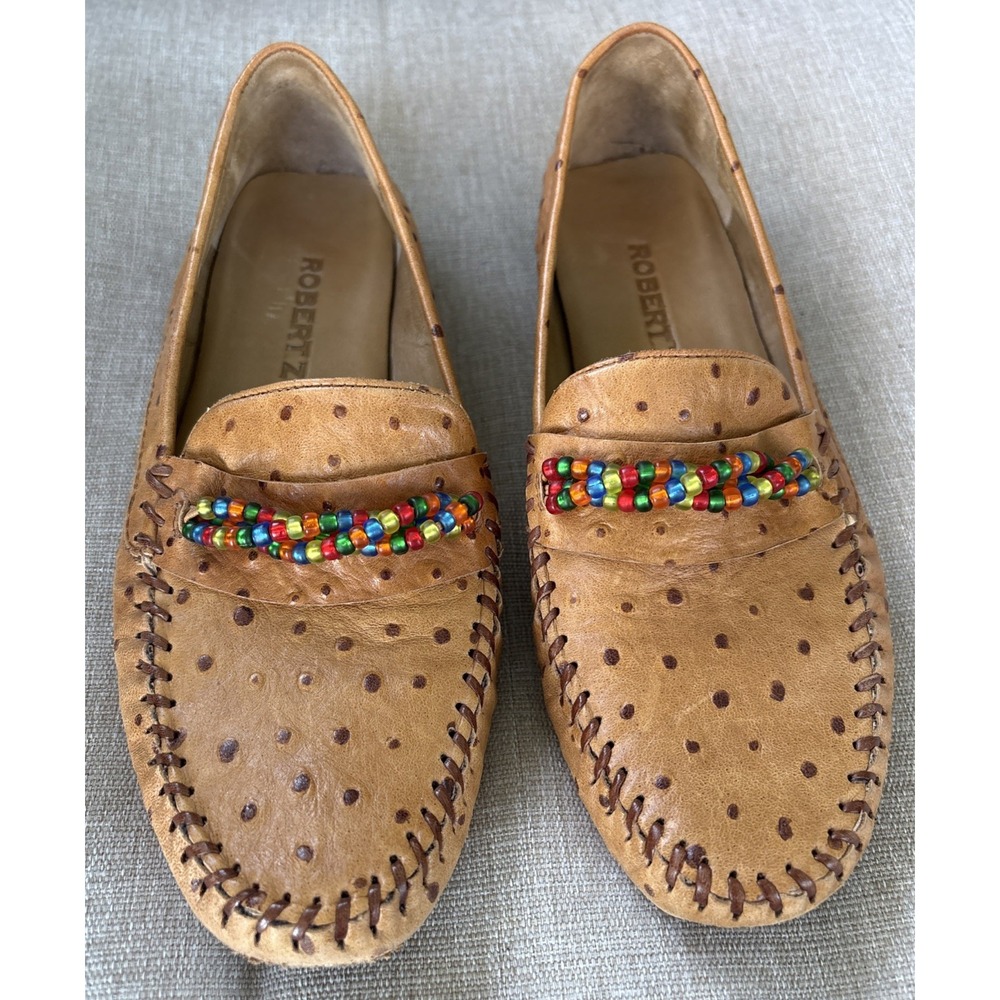 Robert Zur Driving Loafers/Flats Ostrich Leather Size 7.5 Golden Honey Womens